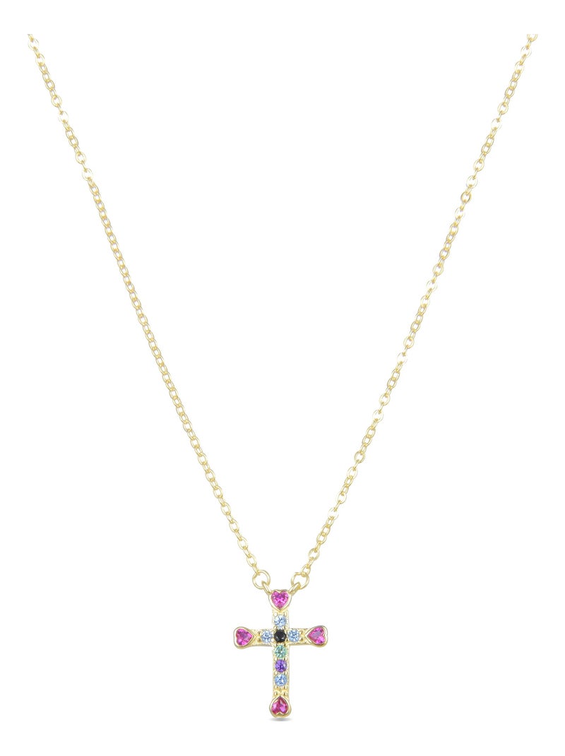 Collier Luxenter syke en argent 925 et zircon multicolore avec finition plaquée or jaune 18k Multicolore - Kiabi