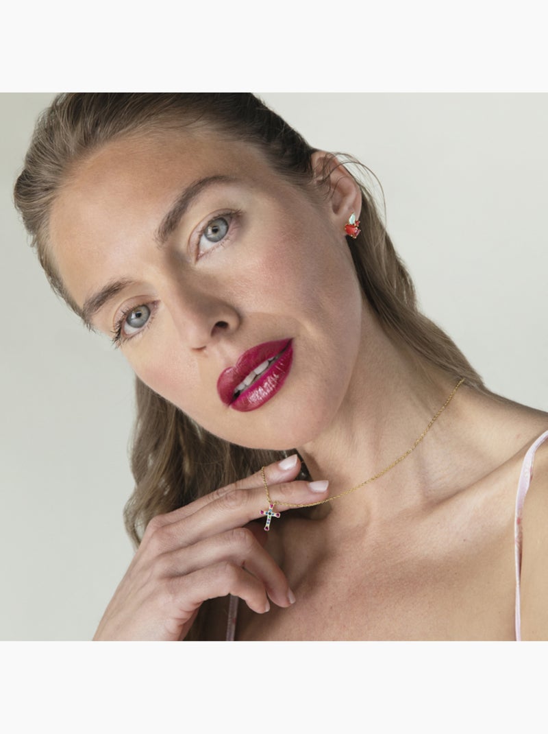 Collier Luxenter syke en argent 925 et zircon multicolore avec finition plaquée or jaune 18k Multicolore - Kiabi