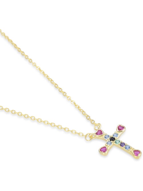 Collier Luxenter syke en argent 925 et zircon multicolore avec finition plaquée or jaune 18k - Kiabi