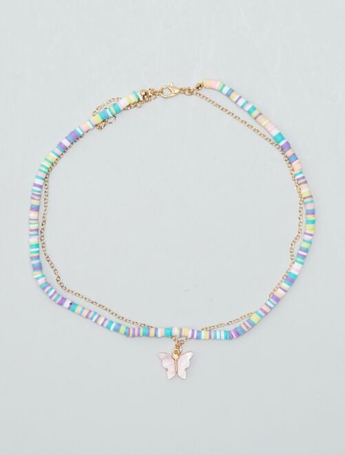 Collier multi-rangs perles et papillon - Kiabi