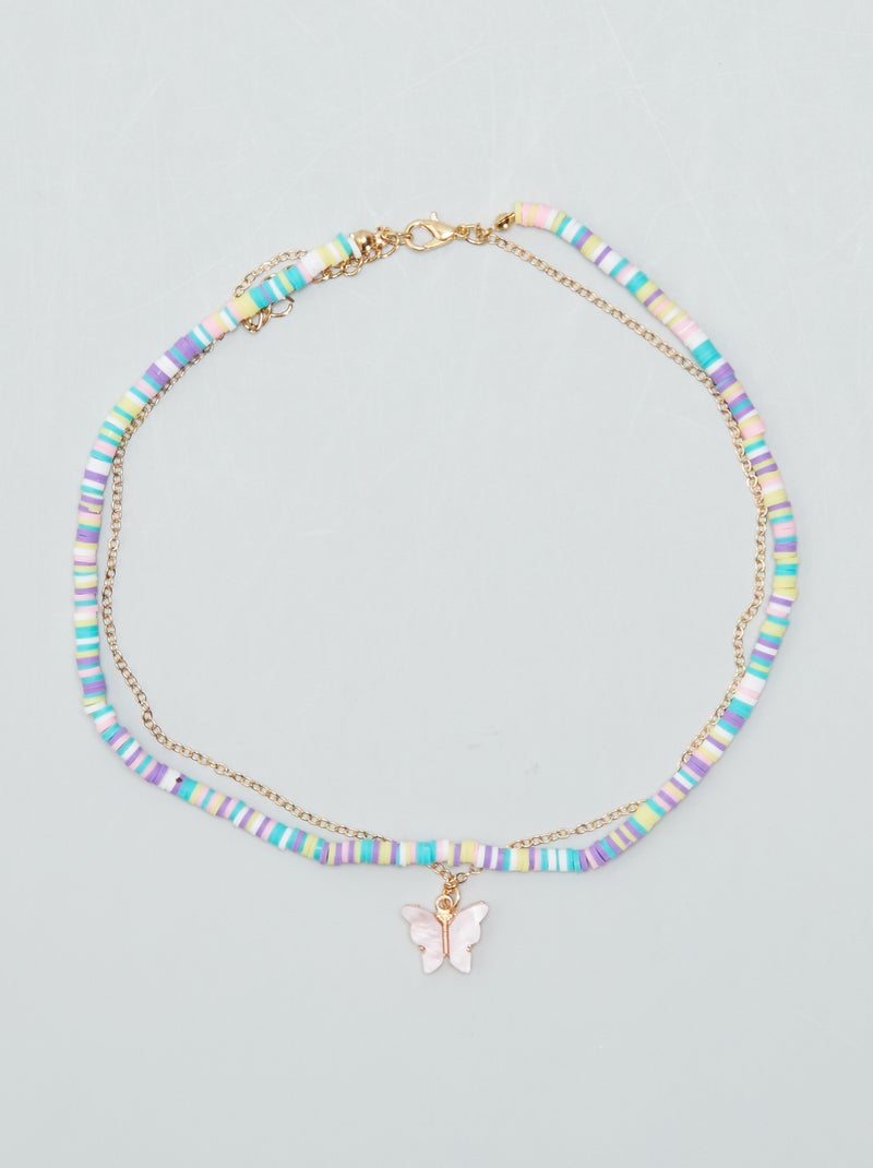 Collier multi-rangs perles et papillon Multicolore - Kiabi