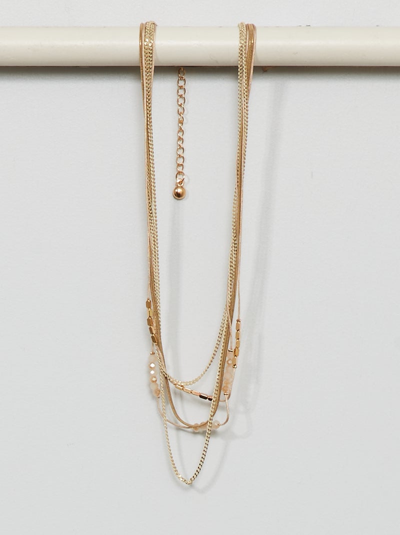 Collier multirang avec chaînes et perles beige/rose - Kiabi