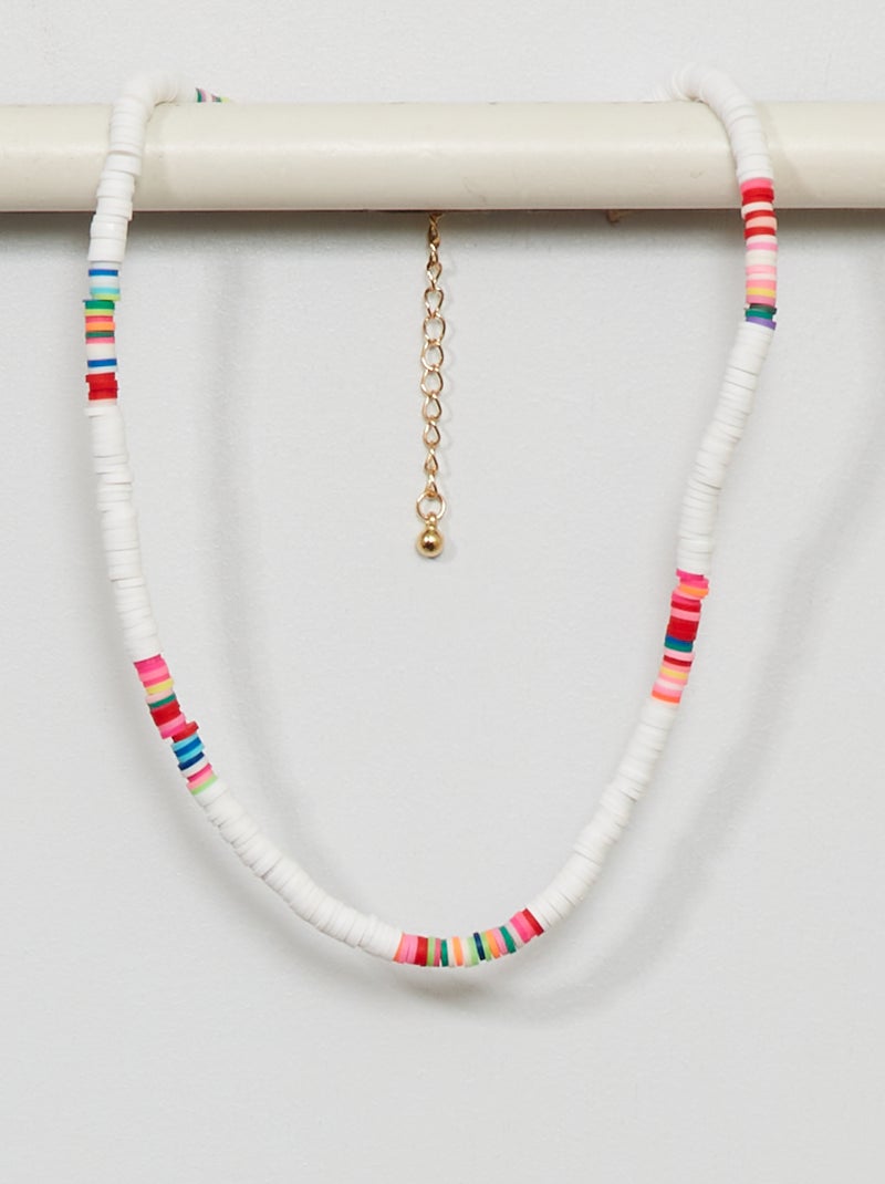 Collier perles multicolores blanc - Kiabi