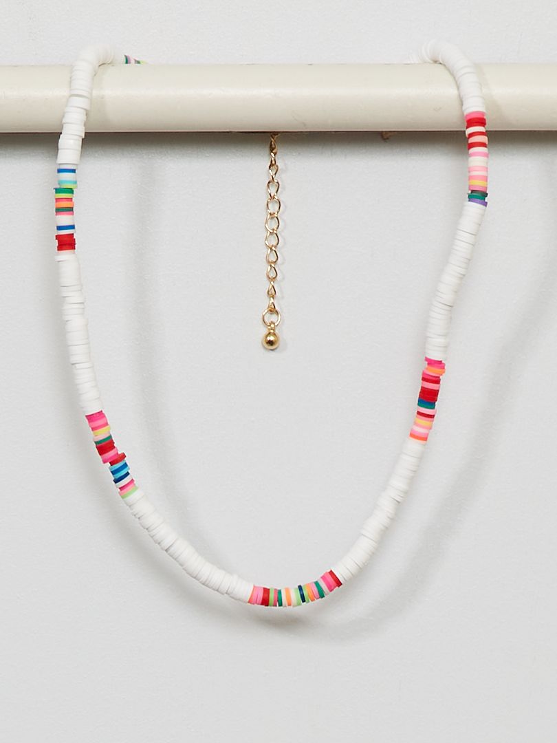 Collier perles multicolores blanc - Kiabi