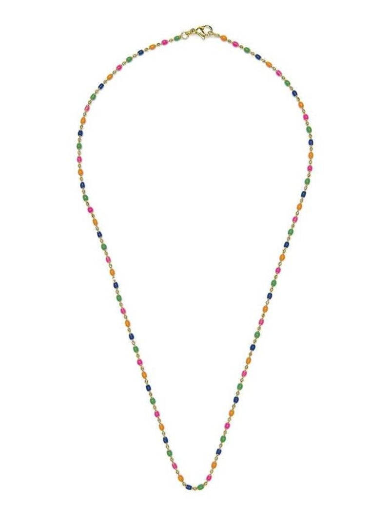 Collier plaqué or jaune 18 carats et laque multicolore - Darn Multicolore - Kiabi