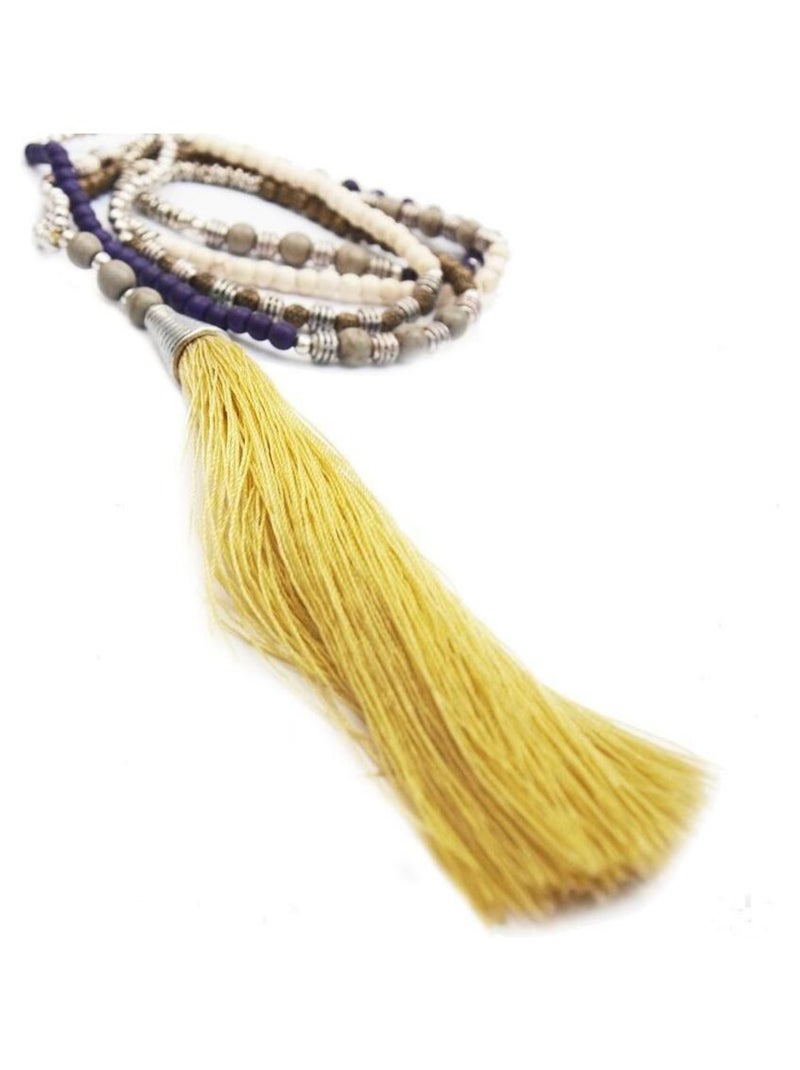 Collier pompon long Beige - Kiabi