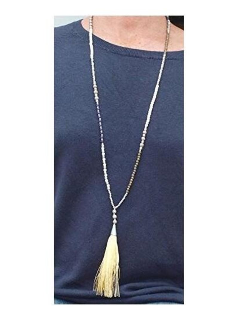 Collier pompon long Beige - Kiabi