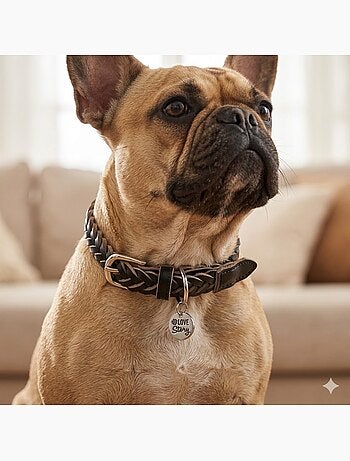 Collier pour chien en cuir tressé noir