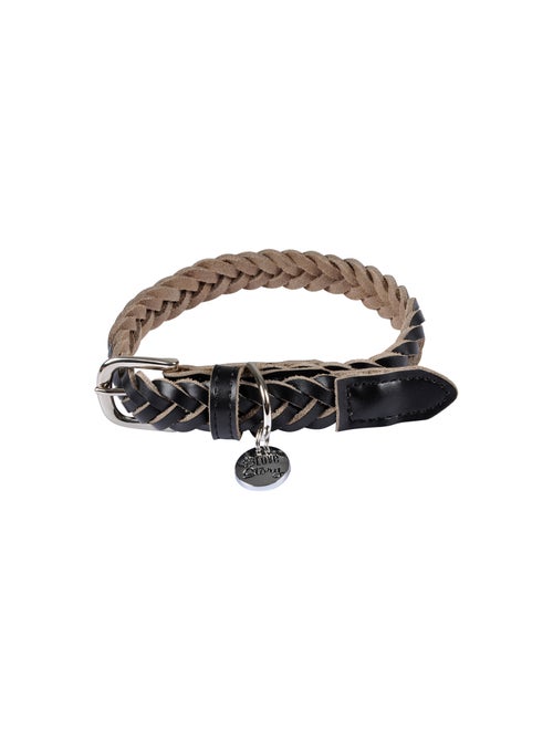 Collier pour chien en cuir tressé noir - Kiabi