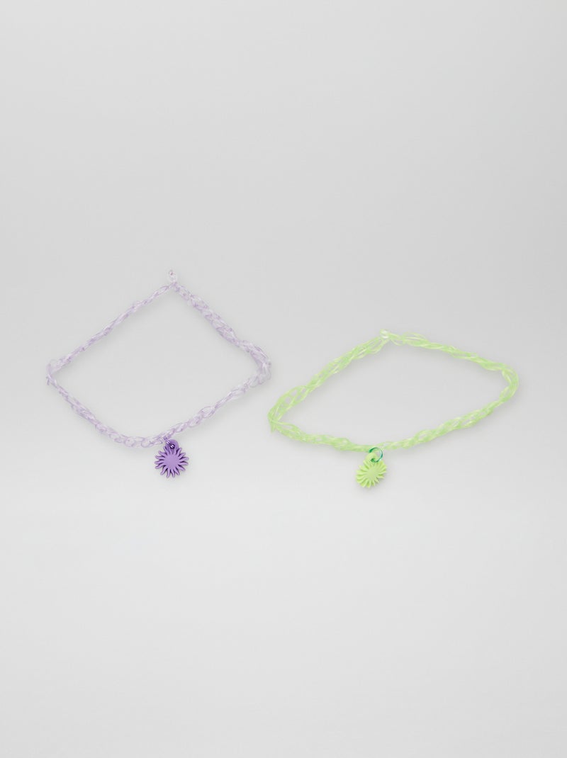 Collier ras de cou élastique Violet/vert - Kiabi