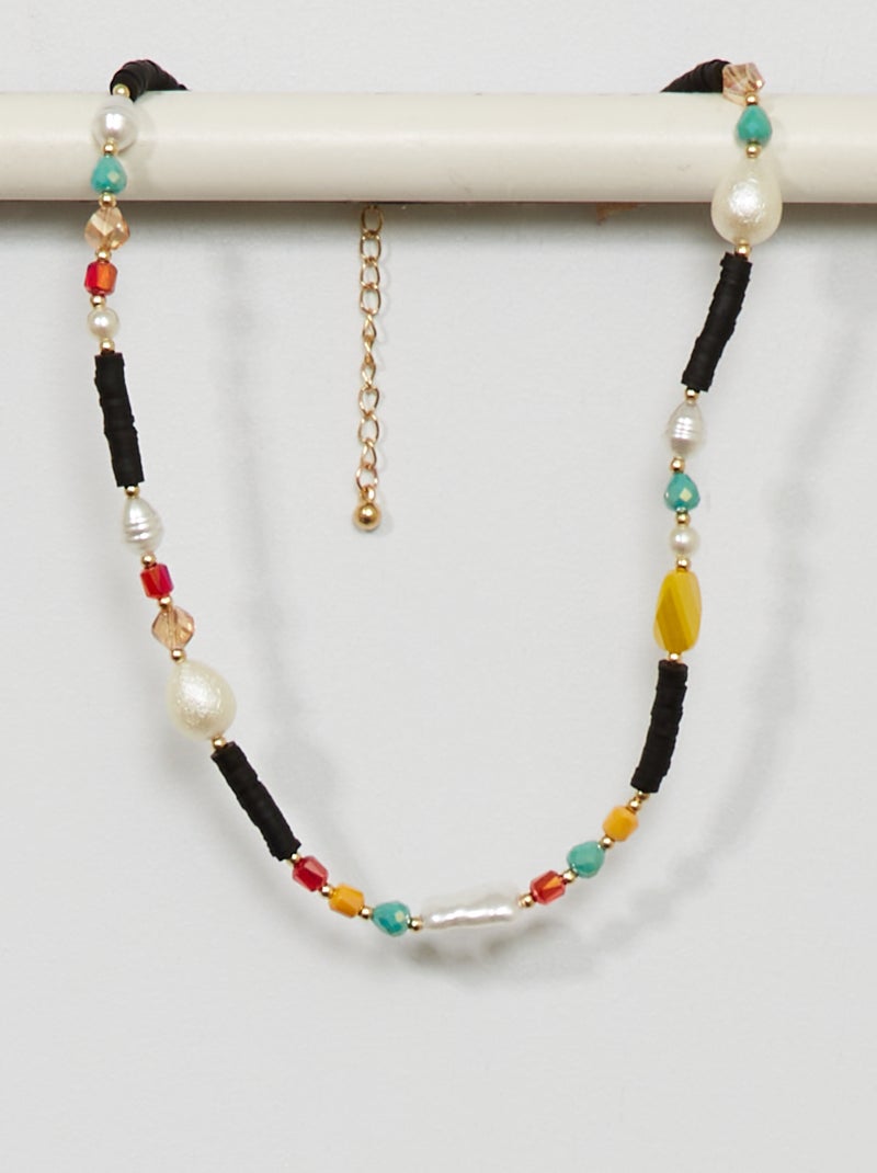 Collier ras de cou noir avec perles noir - Kiabi