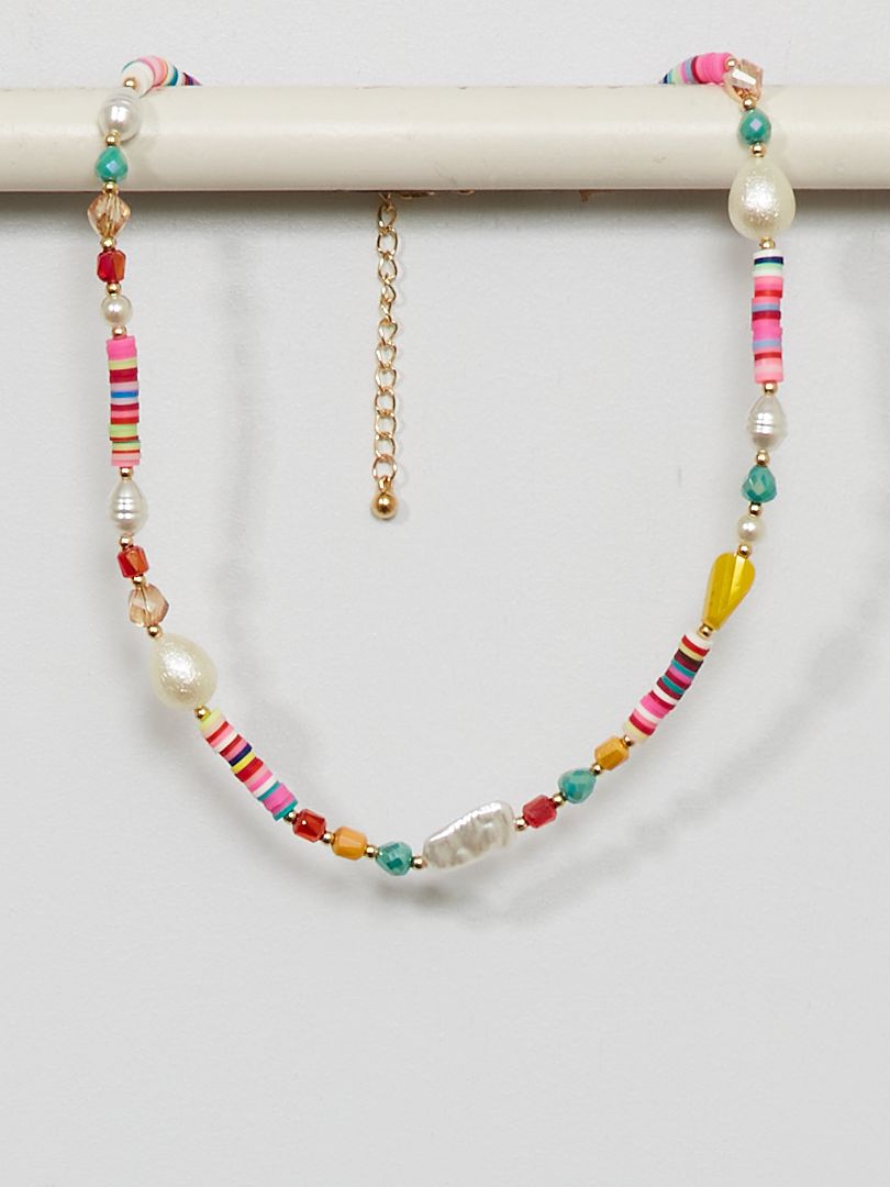 Collier ras de cou perles multicolores multicolore - Kiabi