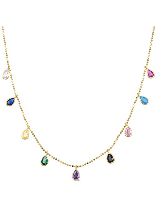 Collier  yente en argent 925 et zircon multicolore plaqué or 18K - Kiabi