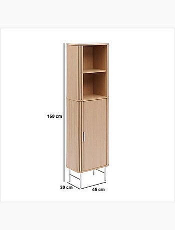 Colonne 1 porte et 2 niches effet bois clair LIORA - Beige