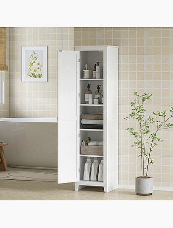 Colonne cuisine style campagne chic porte 4 étagères effet bois blanc