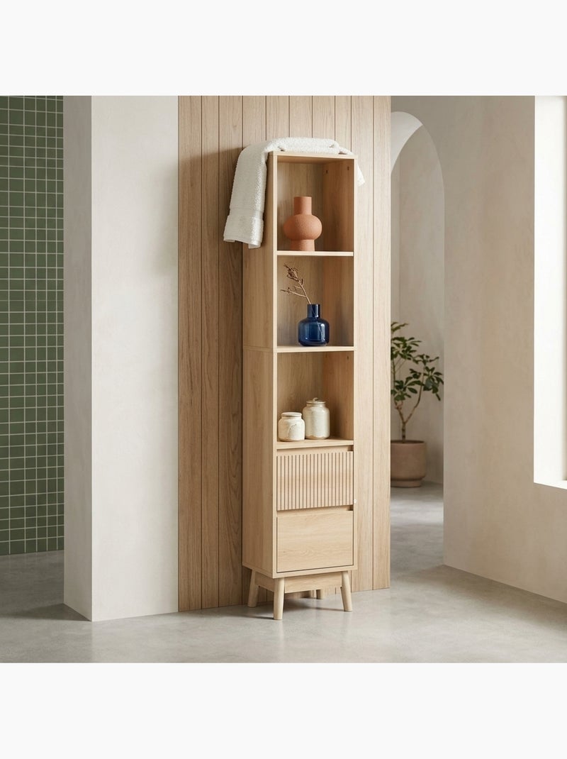Colonne de rangement décor bois 3 étagères 2 tiroirs linear Beige naturel - Kiabi
