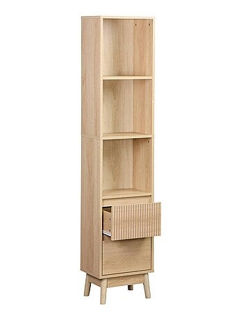 Colonne de rangement décor bois 3 étagères 2 tiroirs Linear