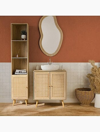Colonne de rangement salle de bain bohème décor bois bohème