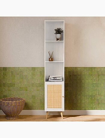 Colonne de rangement salle de bain bohème décor bois Bohème