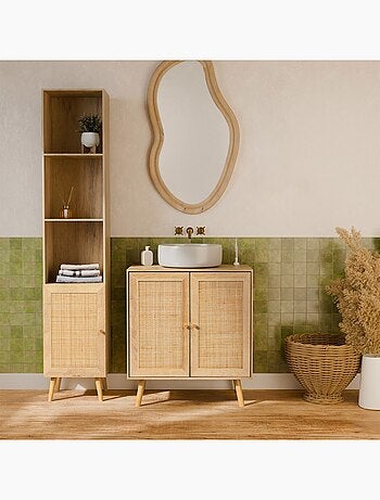 Colonne de rangement salle de bain bohème décor bois Bohème