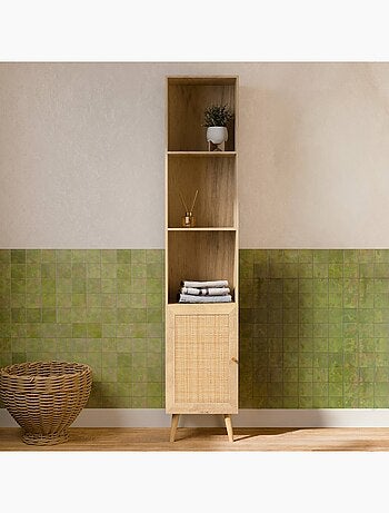 Colonne de rangement salle de bain bohème décor bois Bohème