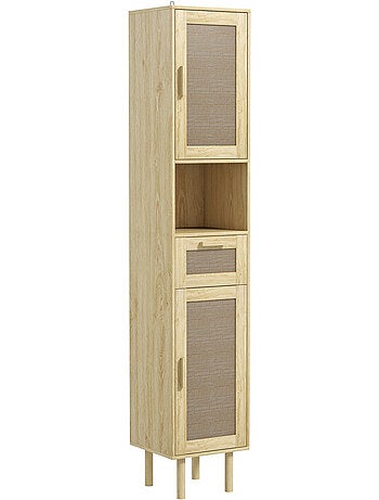 Colonne de salle de bain style bohème h. 170 cm effet rotin bois clair