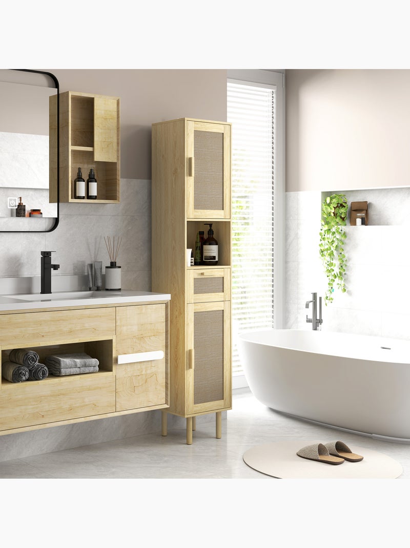 Colonne de salle de bain style bohème h. 170 cm effet rotin bois clair Beige - Kiabi