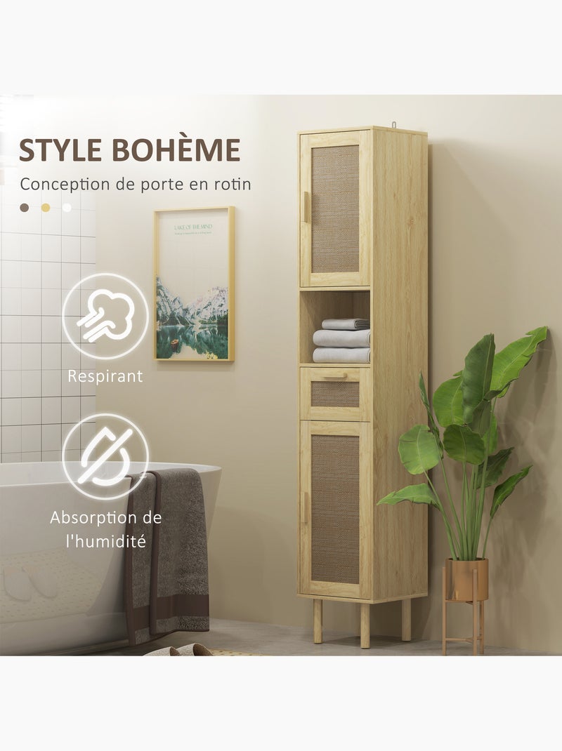 Colonne de salle de bain style bohème h. 170 cm effet rotin bois clair Beige - Kiabi