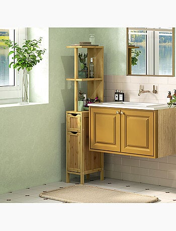 Colonne de salle de bain style cosy chic bambou h. 120 cm