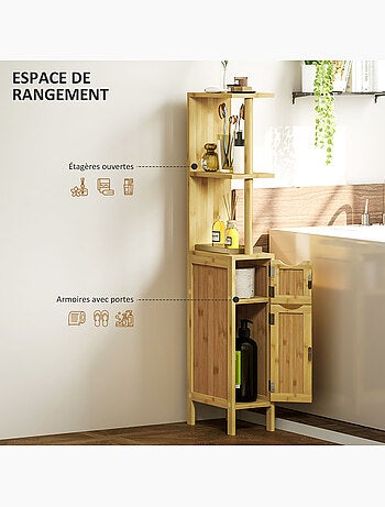Colonne de salle de bain style cosy chic bambou h. 120 cm