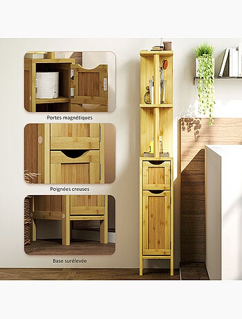 Colonne de salle de bain style cosy chic bambou h. 120 cm
