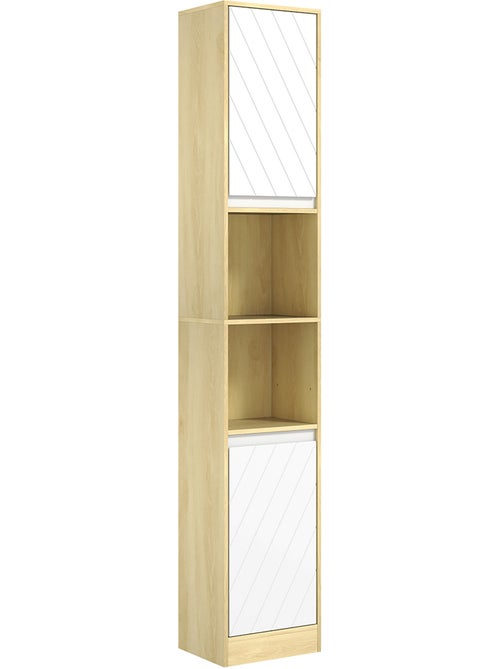 Colonne meuble salle de bain 2 portes étagère 2 niches effet bois clair blanc - Kiabi