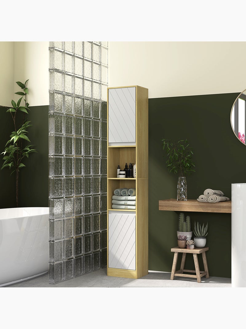 Colonne meuble salle de bain 2 portes étagère 2 niches effet bois clair blanc Blanc Blanc - Kiabi