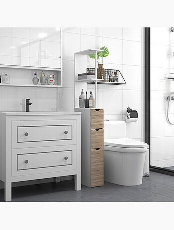 Colonne salle de bain - 2 tiroirs, 2 étagères, porte - mdf métal