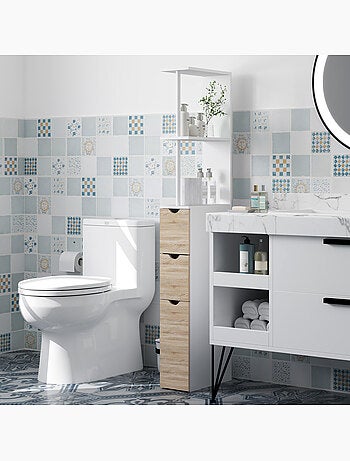 Colonne salle de bain - 2 tiroirs, 2 étagères, porte - mdf métal