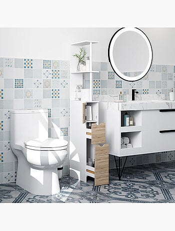 Colonne salle de bain - 2 tiroirs, 2 étagères, porte - mdf métal