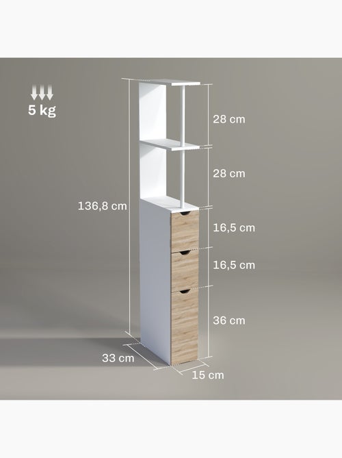 Colonne salle de bain - 2 tiroirs, 2 étagères, porte - mdf métal - Kiabi