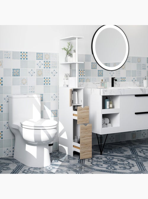 Colonne salle de bain - 2 tiroirs, 2 étagères, porte - mdf métal - Kiabi