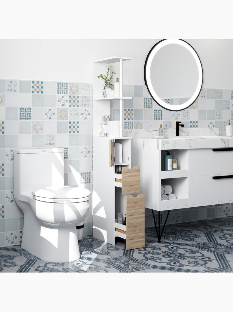 Colonne salle de bain - 2 tiroirs, 2 étagères, porte - mdf métal Beige - Kiabi