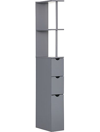 Colonne salle de bain - 2 tiroirs, 2 étagères, porte - mdf métal gris