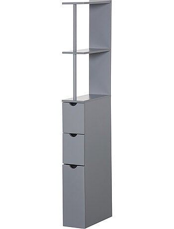 Colonne salle de bain - 2 tiroirs, 2 étagères, porte - mdf métal gris