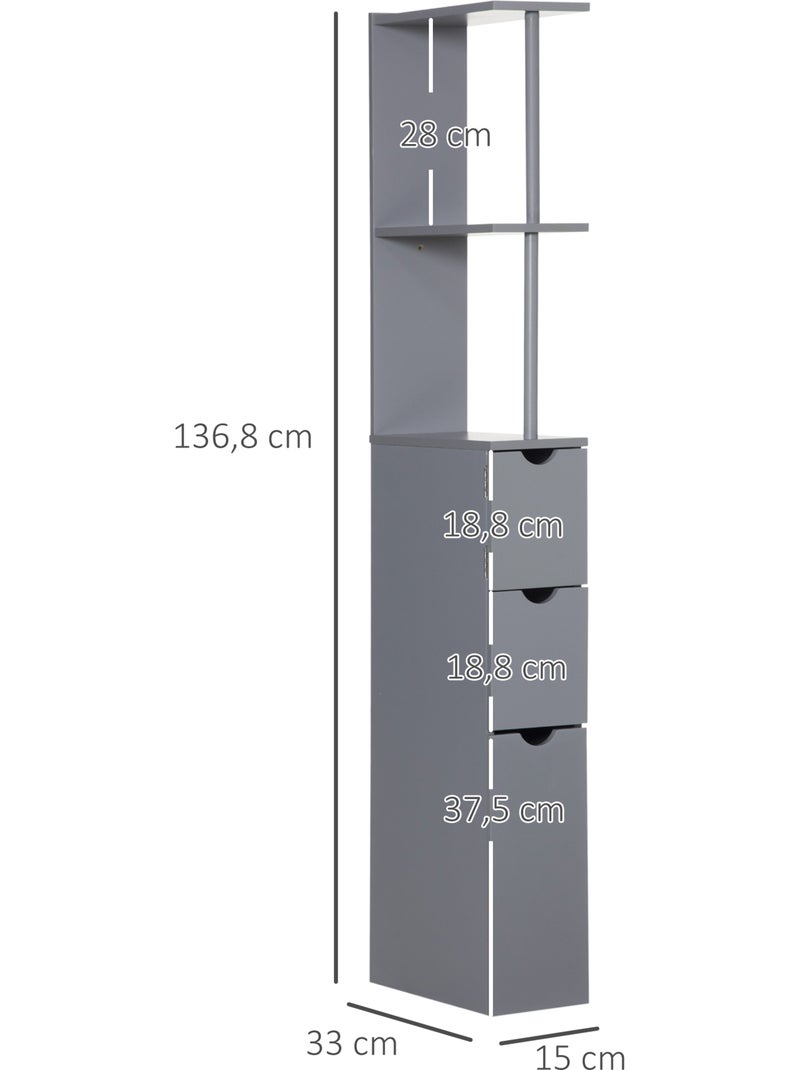 Colonne salle de bain - 2 tiroirs, 2 étagères, porte - mdf métal gris Gris - Kiabi