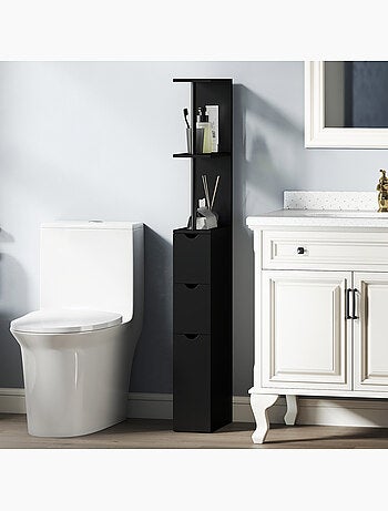 Colonne salle de bain - 2 tiroirs, 2 étagères, porte - mdf métal