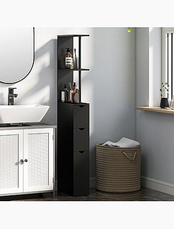 Colonne salle de bain - 2 tiroirs, 2 étagères, porte - mdf métal
