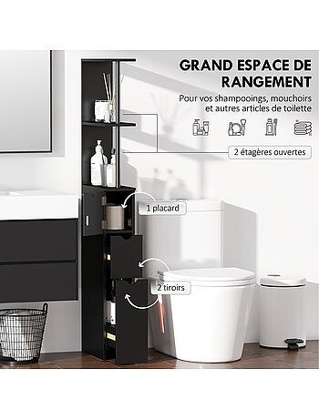 Colonne salle de bain - 2 tiroirs, 2 étagères, porte - mdf métal