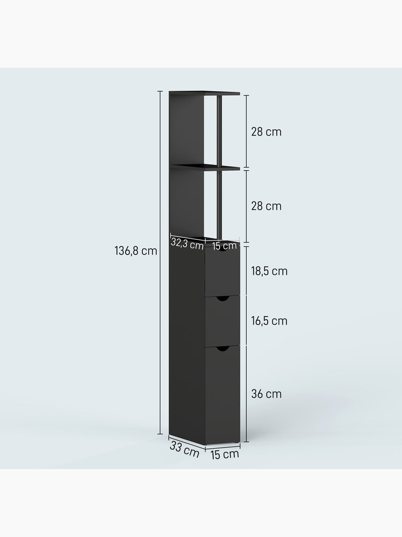 Colonne salle de bain - 2 tiroirs, 2 étagères, porte - mdf métal Noir - Kiabi