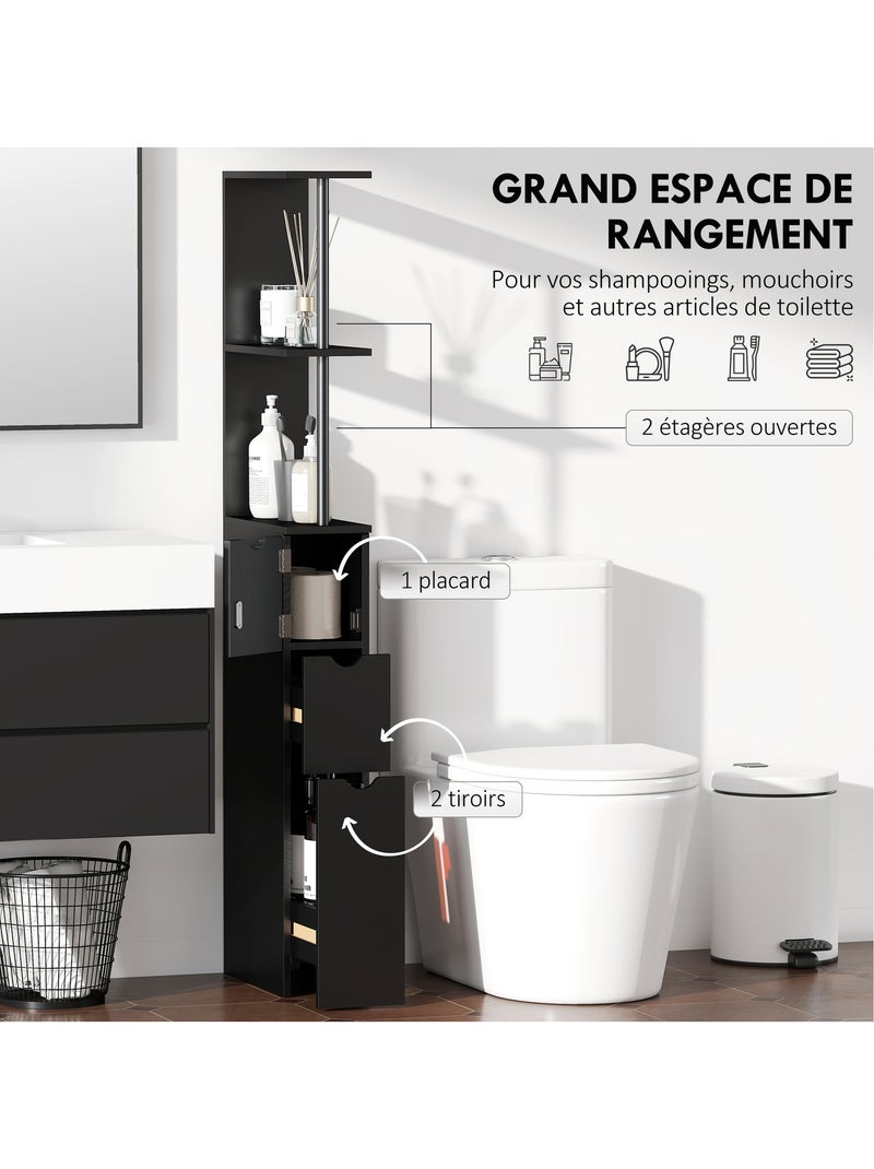 Colonne salle de bain - 2 tiroirs, 2 étagères, porte - mdf métal Noir - Kiabi