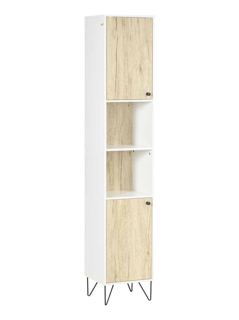 Colonne salle de bain 2 niches 2 portes avec étagère blanc bois clair Beige - Kiabi