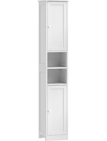 Colonne salle de bain 2 portes 2 étagères 2 niches blanc