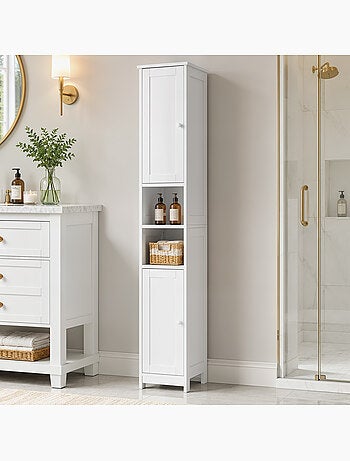 Colonne salle de bain 2 portes 2 étagères 2 niches blanc